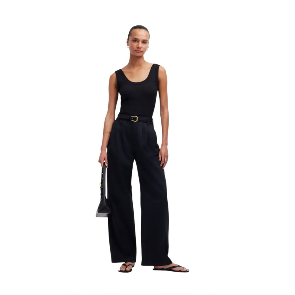 Madewell The Harlow Wide Leg Linen Blend Pant In True Black
